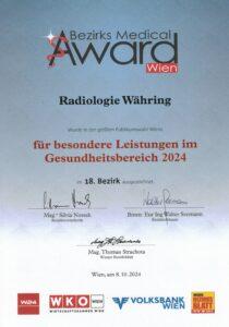 Urkunde Bezirks Medical Award 2024